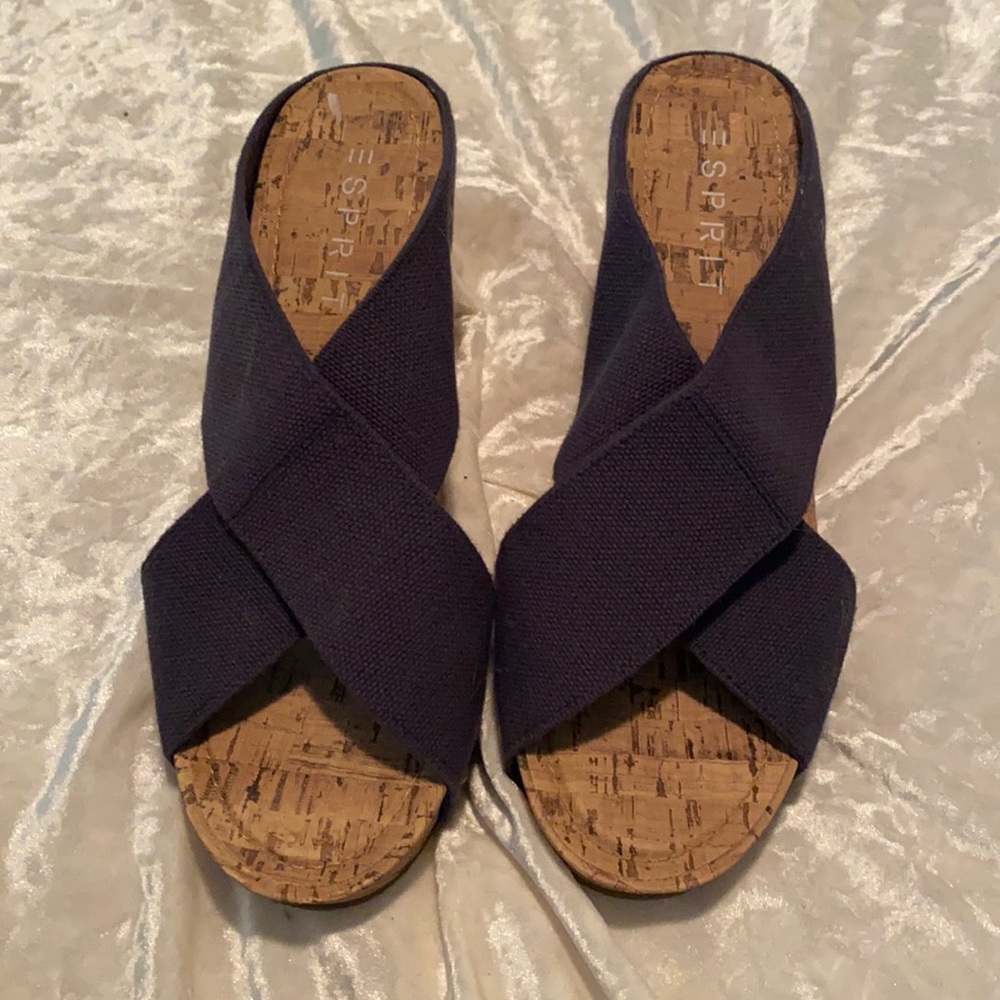 Espirit Blue Canvas and Cork Wedges size 9